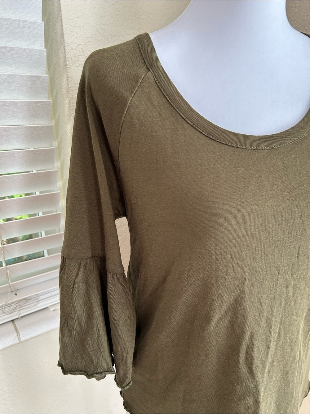 Chaser Brand Olive Scoop Neck with Flared 3/4 Sleeves Top